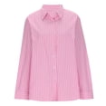 thumbnail image 2 of Ladies Button Down Shirts Striped Long Sleeve Dressy Casual Tops Relaxed Fit Lapel Blouses Office Work Wear (M, Hot Pink), 2 of 6