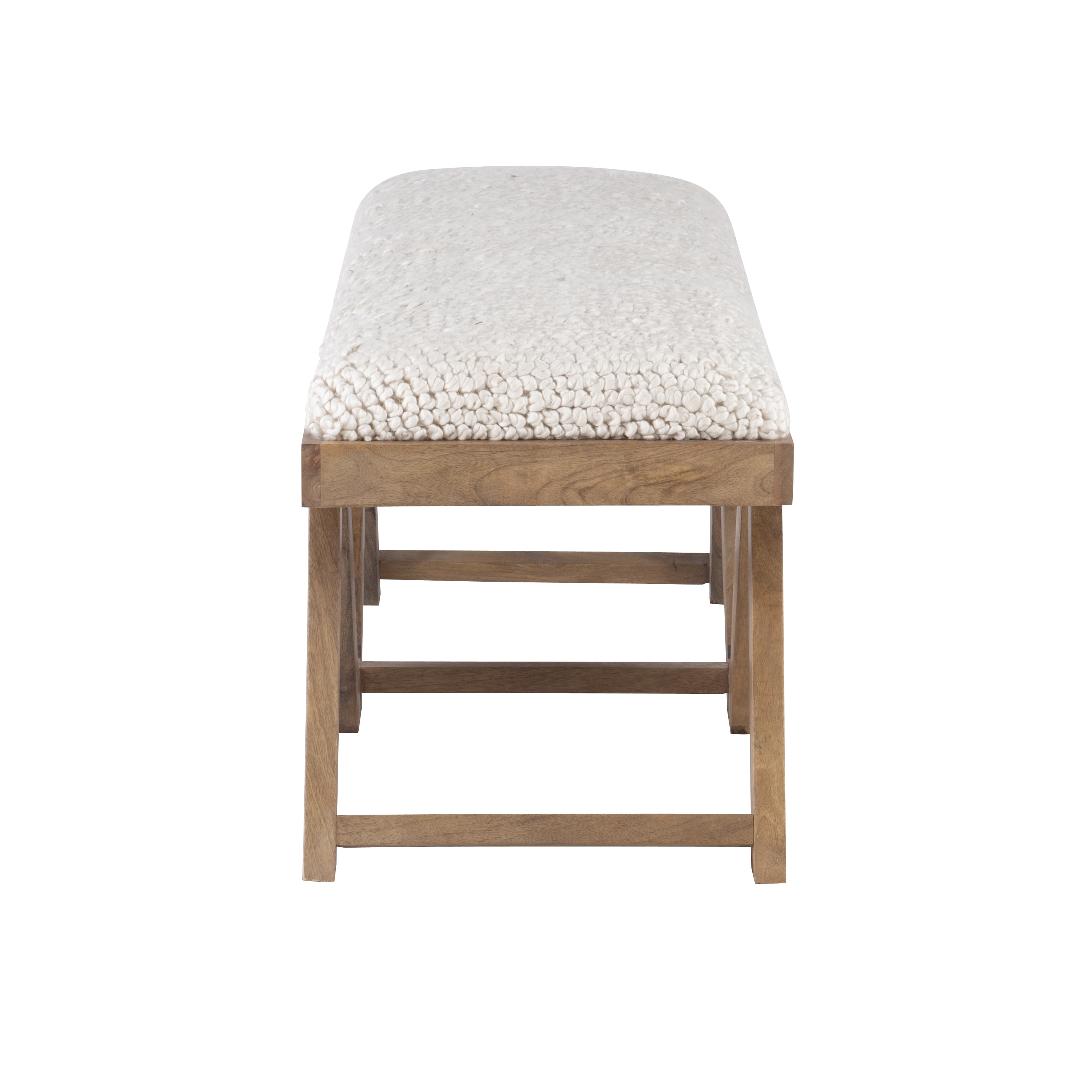 Feeney Upholstered Bench Brown Frame with Off White Handwoven Fabric Walmart