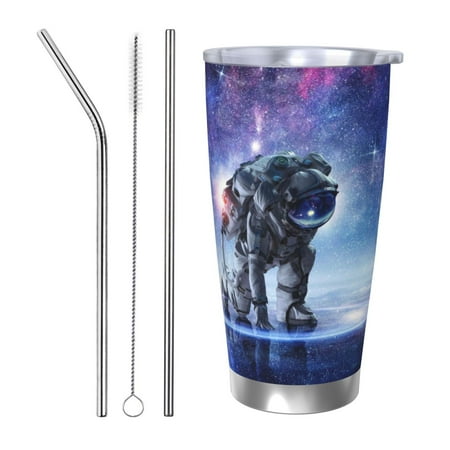 

Zeuib Astronauts Start Running Printed 20oz Stainless Steel Insulated Car Cup Stainless Steel Thermal Cup Vacuum Insulated Leak-proof Travel Mug Cup-Straw Three-piece Set