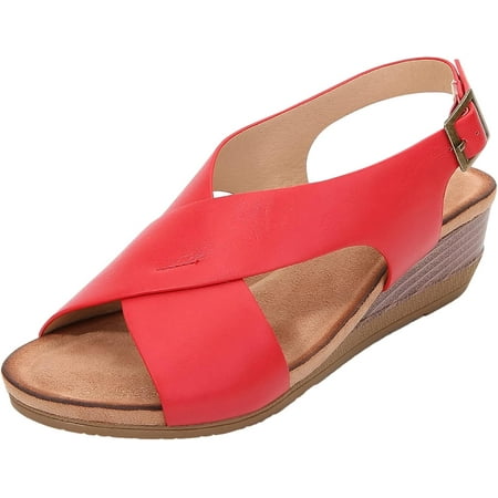 Women s Open Toe Wedge Sandals Buckle Ankle Strap Criss Cross Heeled Summer Shoes