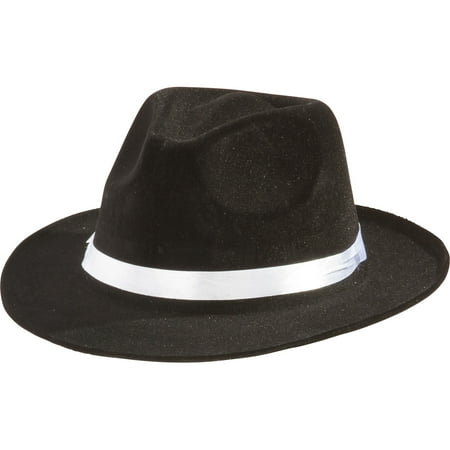 Felt Gangster Hat Suit Yourself Black Gangster Hat for Adults, One Size, Fabric and Felt Fedora Features a White Hatband and a Flat Brim ()