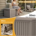 thumbnail image 3 of Decksplore 150 Gallon Outdoor Storage Box, Extra Large Waterproof Resin Deck Box with Hydraulic Gas Struts & Lockable Lid for Patio Cushions, Garden Tools, Pool Accessories, UV-Resistant, Brown, 3 of 9