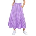 thumbnail image 2 of Miluxas Girl's Casual Elastic Waist Plaid Skirt Gingham Swing Pleated Midi Long Skirt with Pockets Purple 12-13 Years, 2 of 6