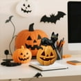 thumbnail image 4 of ZMKIAG Halloween Pumpkin Black Cat Figurine Resin Decor – Cute & Spooky Indoor/Outdoor Tabletop Decoration – Perfect for Porch, Mantel, Or Party Centerpiece – Durable & Weatherproof, 4 of 8