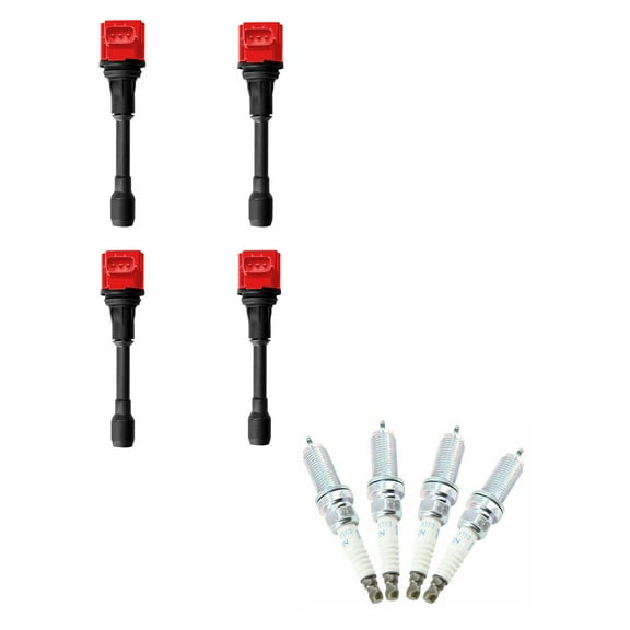 Set of 4 ISA Red Ignition Coils and NGK Spark Plugs Compatible with 2009-2014 Nissan Cube 1.8L Replacement for UF509