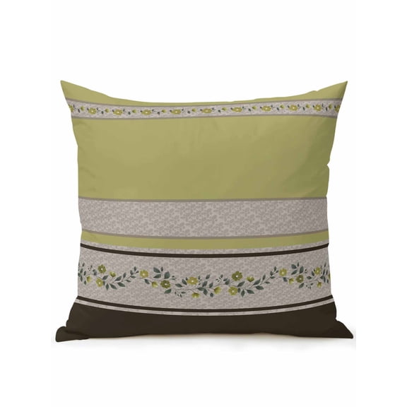 1 Pack Outdoor Throw Pillow, Sage Green Floral Waterproof Pillow with Insert Included, Modern Farmhouse Leaves Brown Striped Decorative Accent Cushion Sofa Pillows for Patio Porch, 16 x 16 In