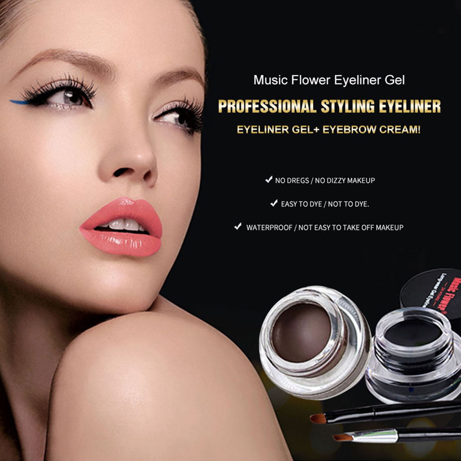 Gwong 1 Set Eyeliner Cream SmudgeProof 3D Effect Bright Saturation