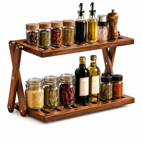 Multi Tier Spice Rack Organizer for Countertop – Wooden Shelf for Coffee Station, Bathroom, Kitchen & Office Storage