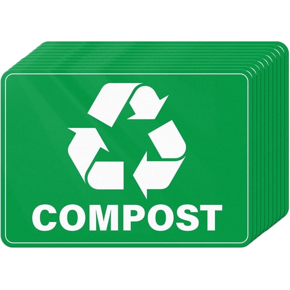 10 Pack Compost Stickers 10 × 7 Inches Vinyl Weatherproof Self Adhesive Recycle Sign for Trash Cans Yard Waste Bins Home Business