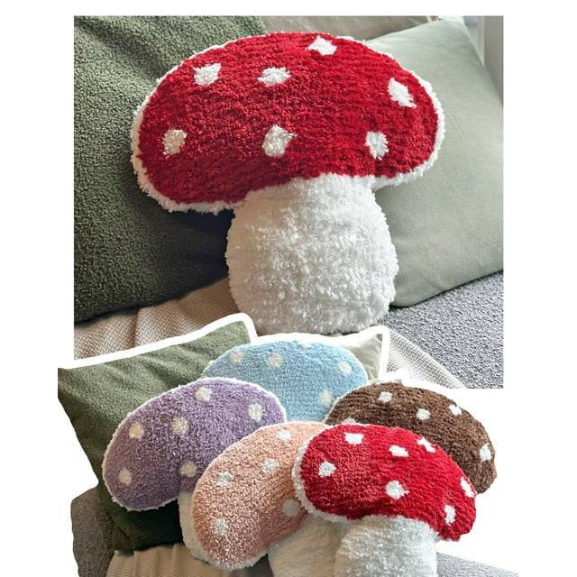 Dreamstall - Cojín decorativo con forma de seta, 15 x 15, decoración de setas para cama, sofá, sala de estar (rojo)