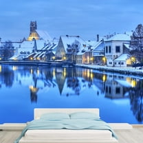 wall26 - Winter Evening in Landshut, German Town Near Munich, Germany - Removable Wall Mural | Self-Adhesive Large Wallpaper - 66x96 inches