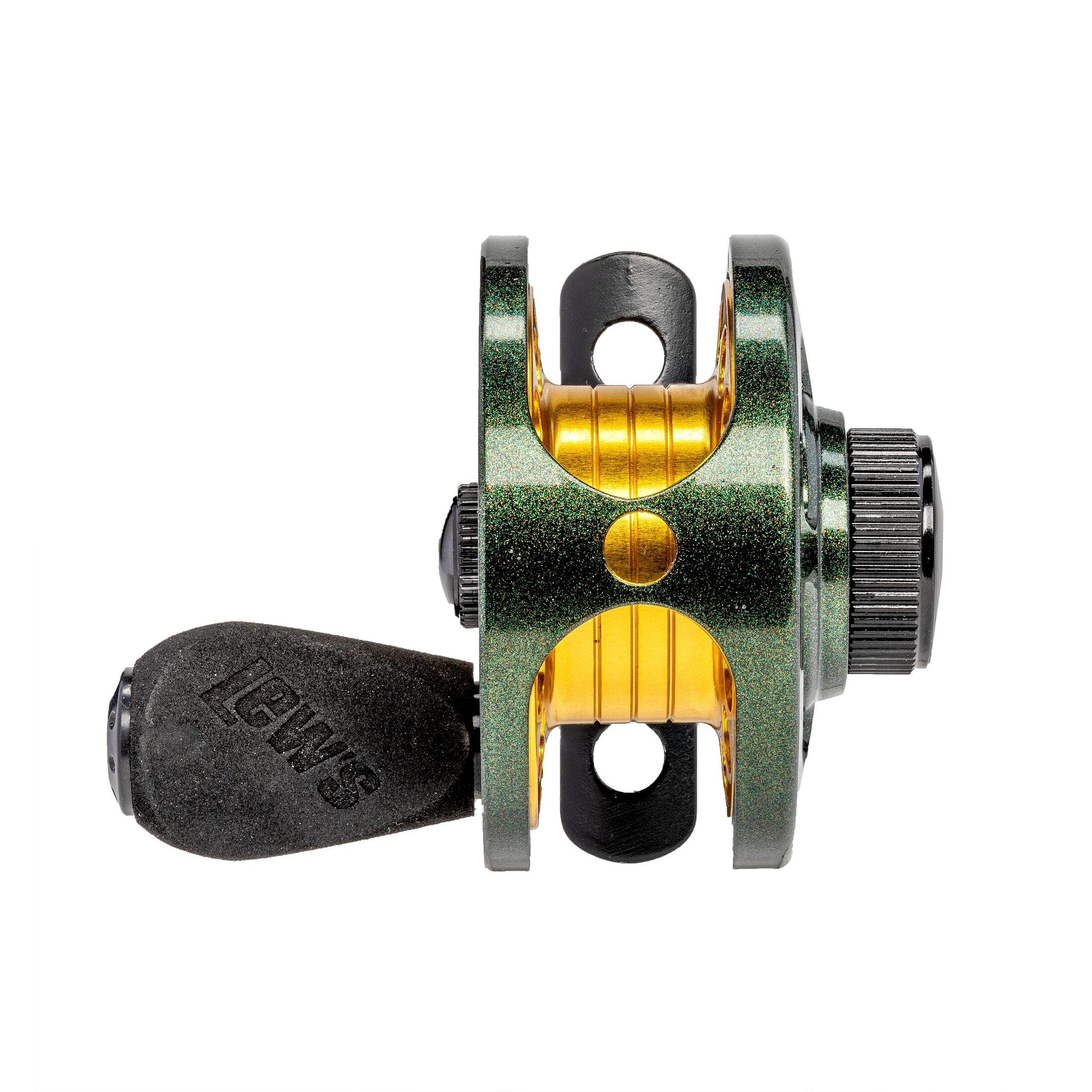 Lew's Wally Marshall Signature Series Solo Jigging Fishing Reel, 1:1 Gear Ratio, Aluminum Frame and Spool, Multi-Disc Drag, EVA Handle Knob, 6-Pound Line, Green/Gold