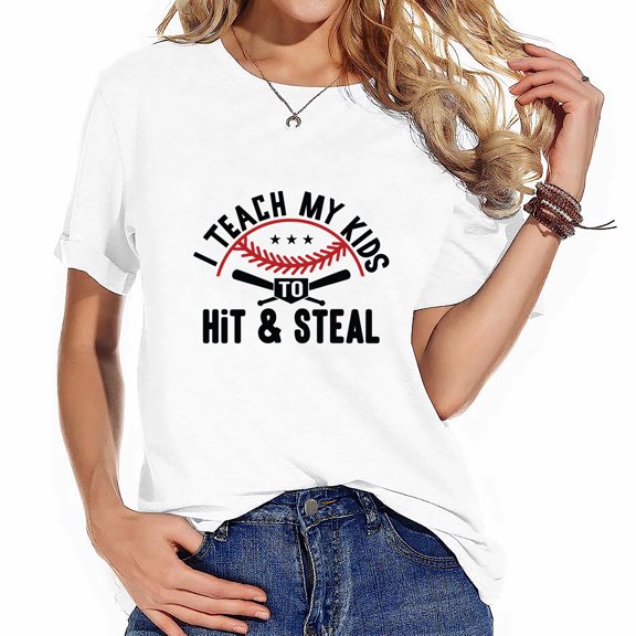 Women's Standard Short Sleeve Tee with Unique Baseball Print