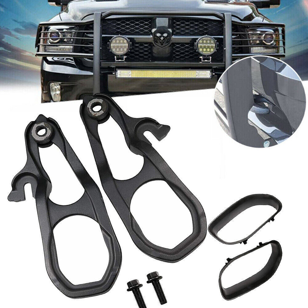 🚙 21ST Tow Hook Kit With Bezels For Dodge Ram 1500 DT 2019-2024 – Black Powder-Coated Steel