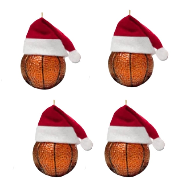 Pendant Christmas Hat Basketball Pendant Ornament Sports Ball Hanging Decor for Tree 4Pcs【D】 Rkxzt