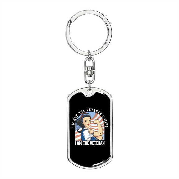 To My Wife Veteran Wife Stainless Steel or 18k Gold Premium Swivel Dog Tag Keychain