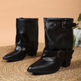 thumbnail image 5 of YSUEJPF Fold Over Boots for Women Pointed Toe Block Heel Wide Calf Buckle Shark Boots Casual Trendy Slouchy Shoes, 5 of 8