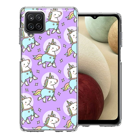 MUNDAZE For Samsung Galaxy A12 Cute Unicorns Purple Design Double Layer Phone Case Cover