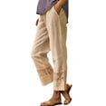 thumbnail image 3 of Women Casual Lightweight Elastic Waist Pants with Pockets Cotton Linen Cropped Pants Loose Solid Color Trousers by Yigetop Khaki 3XL, 3 of 5