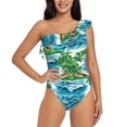 thumbnail image 2 of Picia Hawaii Palms Pattern Women's One Piece Swimsuits,One Shoulder Swimwear Asymmetric ,Ruffle Monokinis Bathing Suits,High Waisted Flattering Bathing Suits-Small, 2 of 8