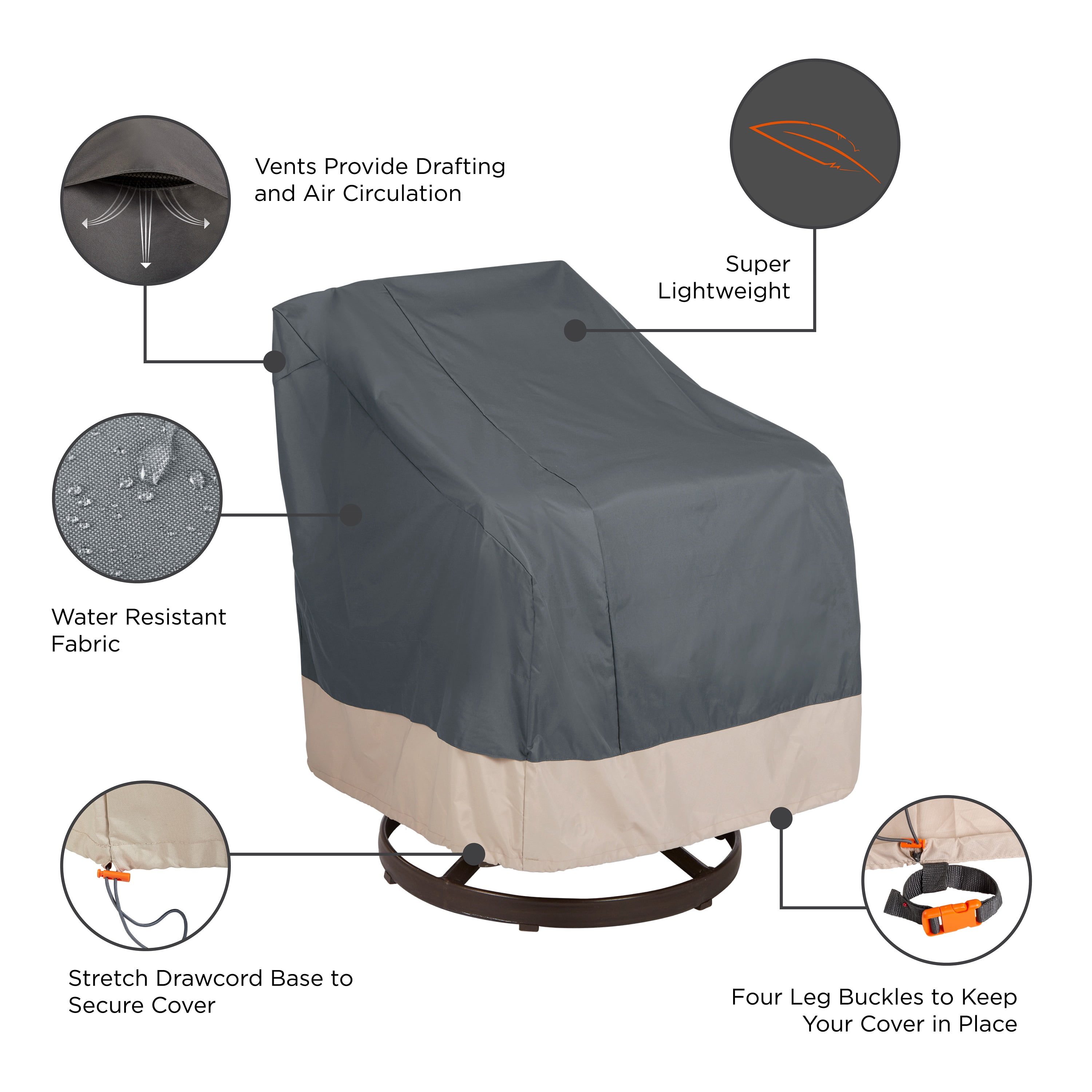 Modern Leisure Renaissance Ultralite Patio Swivel Lounge Chair Cover, 37.5"L x 39.25"W x 38.5"H, Gray