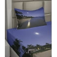 thumbnail image 2 of Ambesonne Tropical Fitted & Top Sheet Set with Sham, Moonlight Hawaii Sea, Navy Sand, 2 of 4
