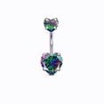thumbnail image 4 of Anillo de ombligo en forma de corazón con circonita AB y corazón de melocotón, anillo umbilical invertido, piercing para el ombligo, hebilla umbilical, joyería corporal, 4 of 5