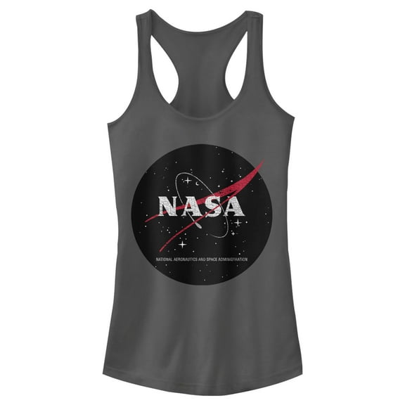 Junior's NASA Circle Distressed Space Logo Racerback Tank Top Charcoal X Small