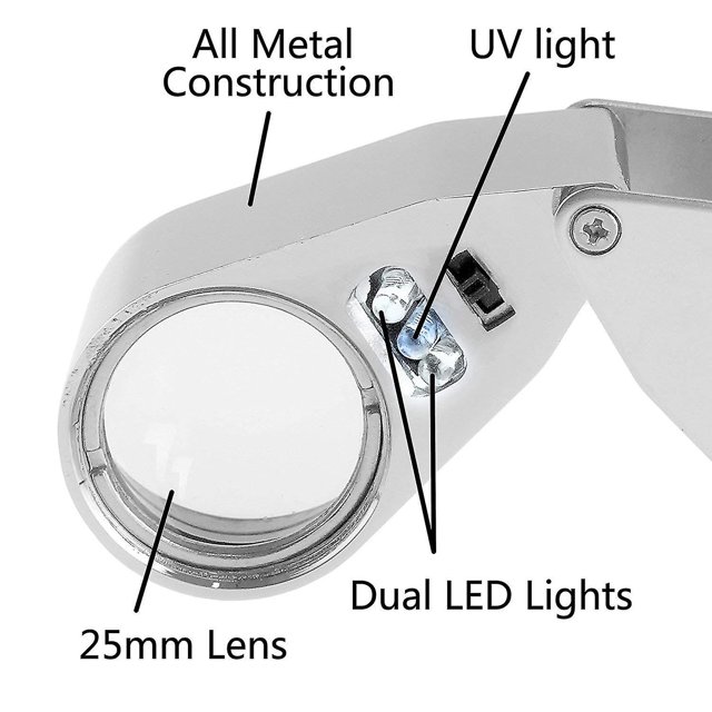 Lupa de joyero con iluminación LED de 40 aumentos, amplio alcance, lupa para ojos, buena para jardín, joyas, antigüedades, monedas, rocas, sellos, pasatiempos, relojes