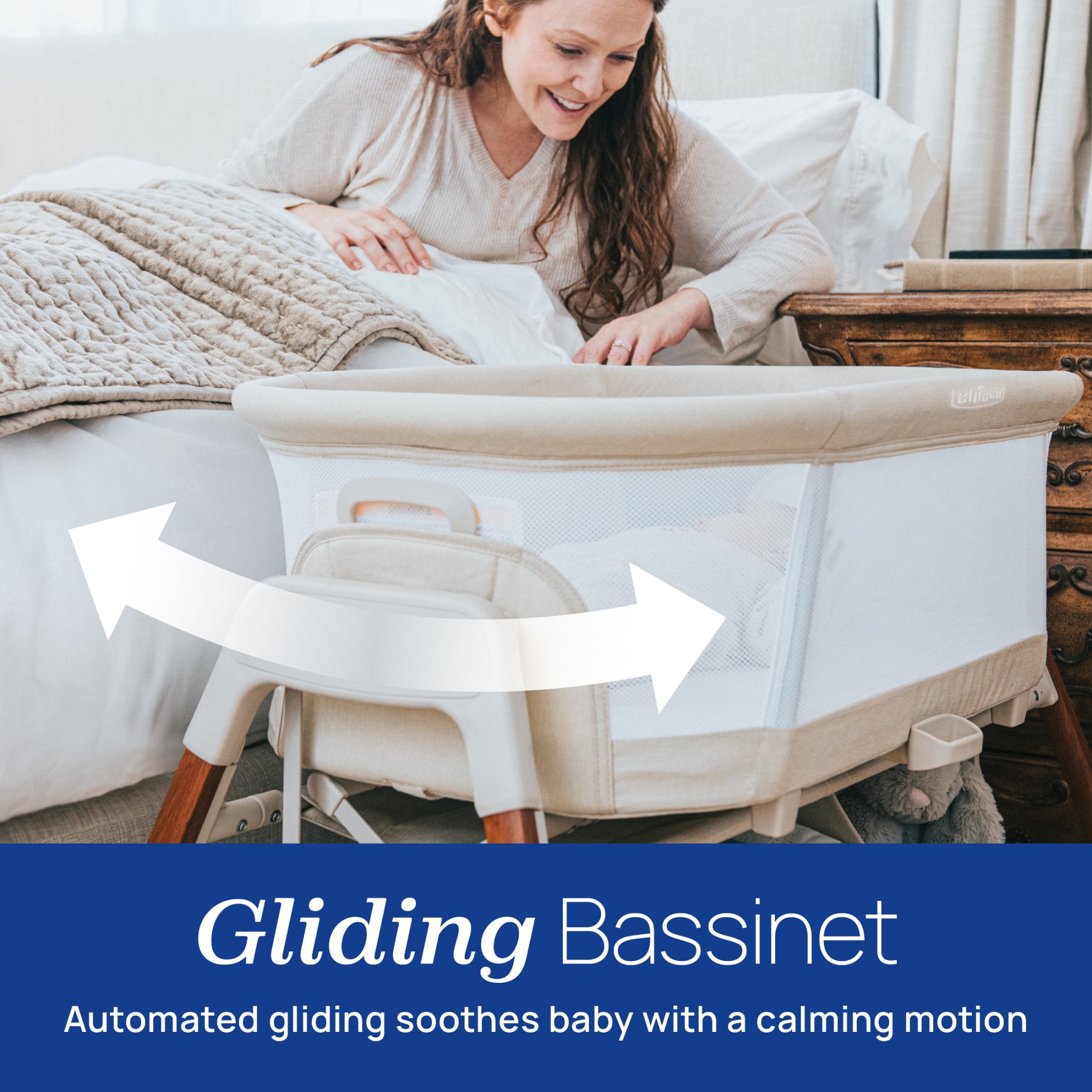 Chicco LullaGlide® Plus Electronic 3-in-1 Portable Bassinet with Carry Bag and Fitted Sheet  - Serene (Beige), New