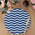 thumbnail image 3 of Navy Blue White Round 13 Inch Placemats Set of 2, Abstract Waves Water Ripple Striped HeatResistant Non Slip Place Mats for Dining Table, Wipeable Braided Kitchen Table Mats for Housewarming, 3 of 9
