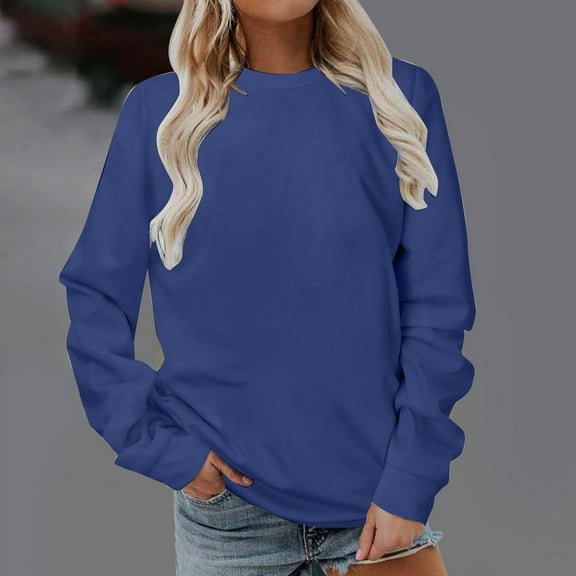 Xcmzpl Women's Sweatshirts Casual Solid Color Crewneck Sweatshirt Travel Pullover Tops Comfort Long Sleeve Shirts Fall Fashion