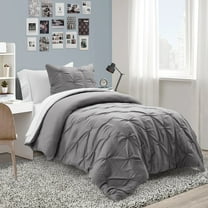 Lush Decor Ravello Pintuck BIAB Soft Reversible Printed Comforter With Sheet Set Gray 5Pc Set Twin-Xl