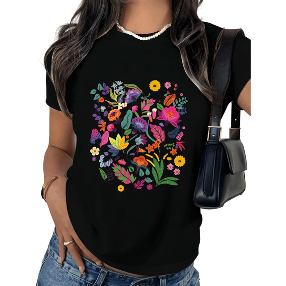 Black Print Tshirt Graphic Tees Shirts Mexican Floral Fiesta Nature Inspired Personalized Graphic Wear S-5XL Tops
