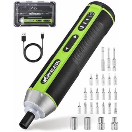 Electric Screwdriver Set, 3.7V Cordless Screwdriver with 3 Torque Settings, 300RPM & 5N.m Max Torque, LED Light, USB-C Charging Cable with 26Pcs Accessory Kit for Furniture, DIY