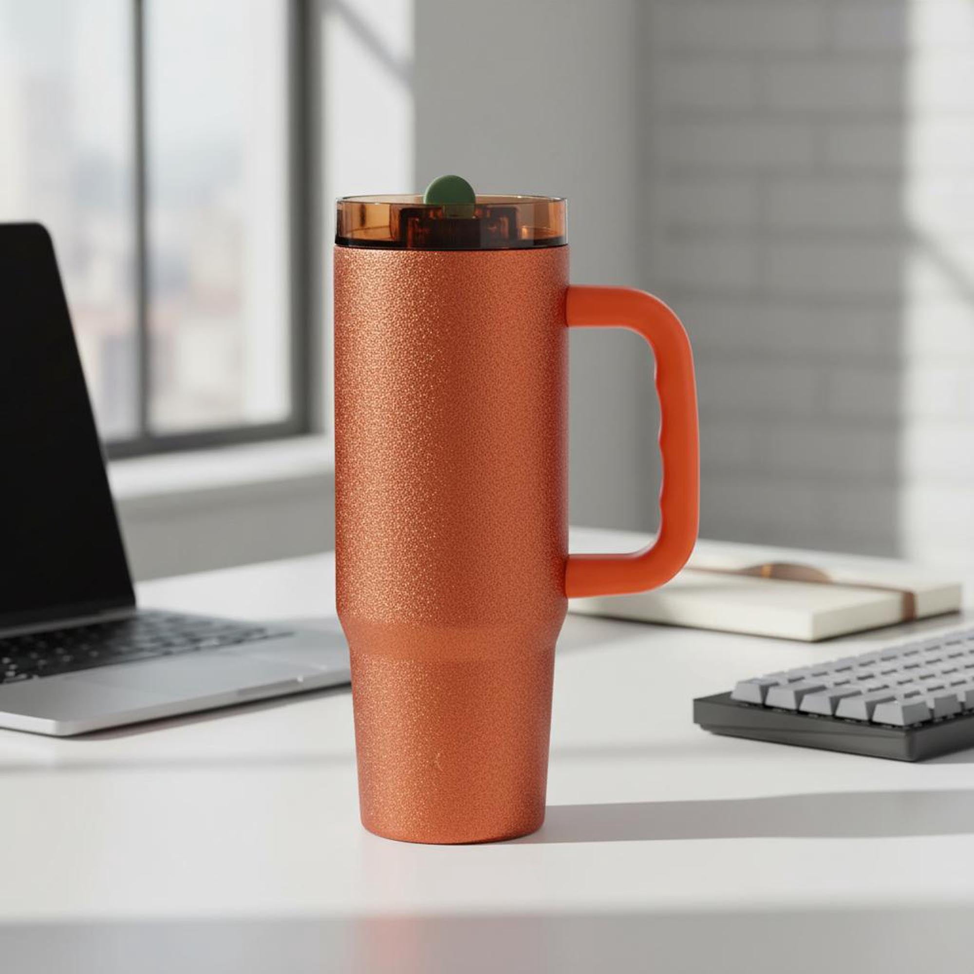 Ozark Trail 30 oz Limited Edition Stainless Steel Insulated Tumbler with Handle, Orange Glitter