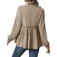 thumbnail image 5 of HUBERY Women Ruching Layered Hem V Neck Long Sleeve Elastic Cuff Solid Color Top, 5 of 7