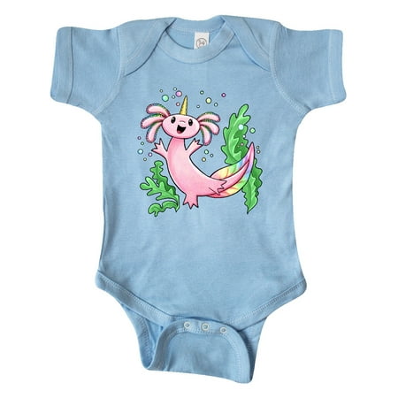 

Inktastic Axolotl Unicorn with Rainbow Tail Bubbles and Seaweed. Gift Baby Boy or Baby Girl Bodysuit