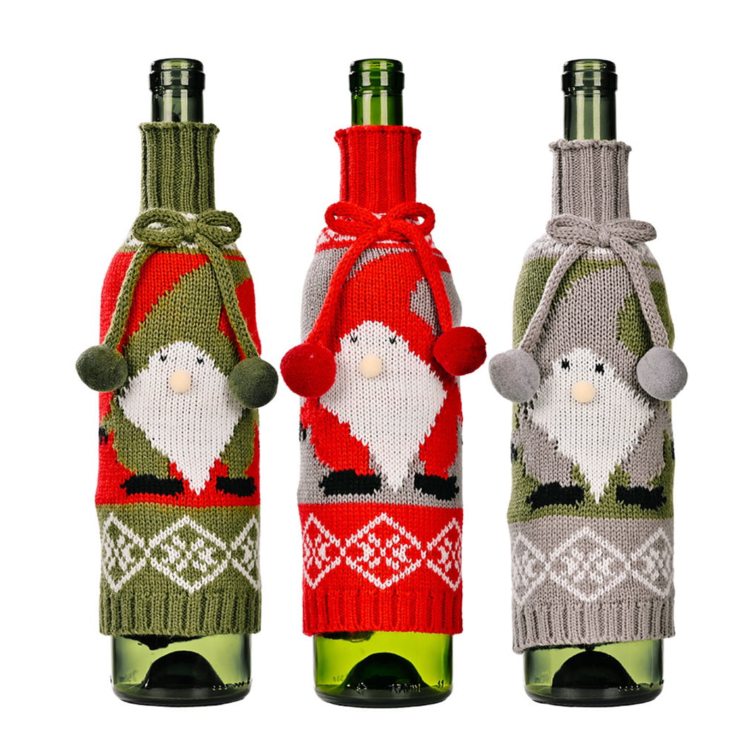 Bottle Christmas Cover Beer Wine Decor Knitted Party Table Bag Santa Sweater H 