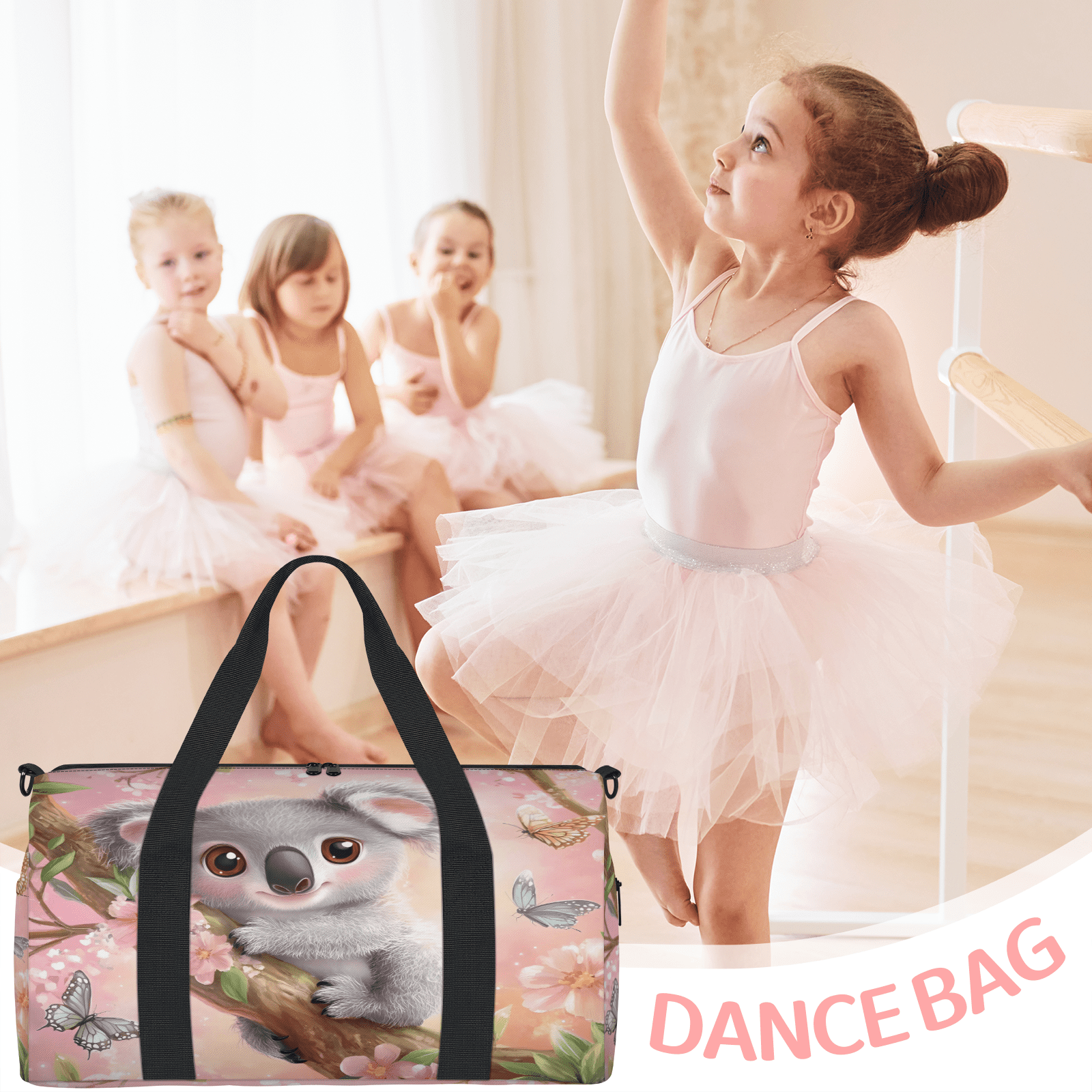 Herdesigns Cute Koala Gym Bag for Women, Animals Duffle Bag for Travel Sport, Lightweight Waterproof Carry on Weekender Overnight Dance Yoga Workout Bags