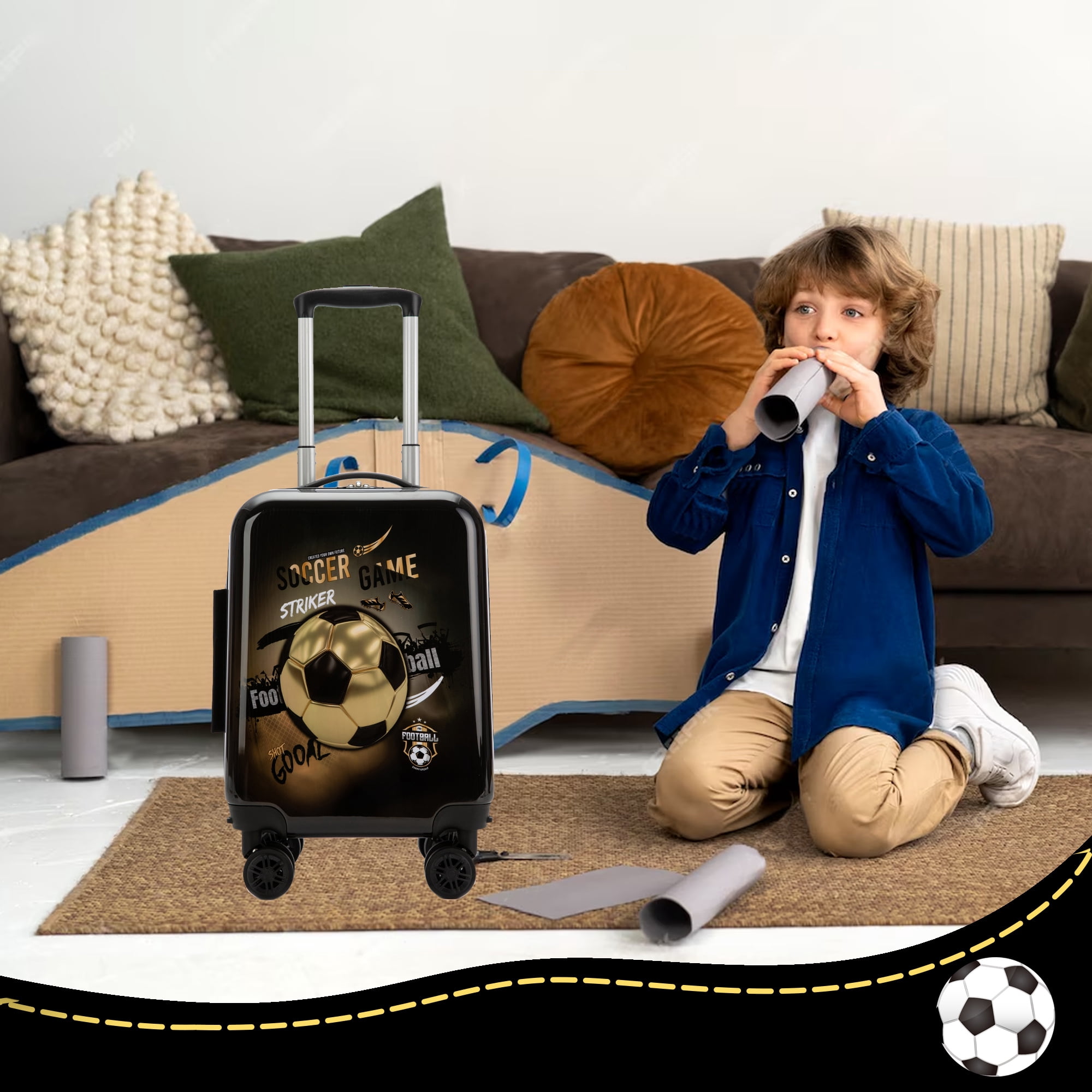 Kids Carry on Luggage Sets 2 Piece Hardshell Rolling Suitcases for Boys with Wheels Suitcase with Neck Pillow Airplane Gift