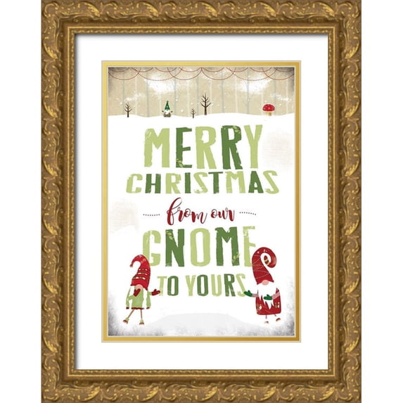 JMB Designs 14x18 Gold Ornate Wood Framed with Double Matting Museum Art Print Titled - Gnome Christmas