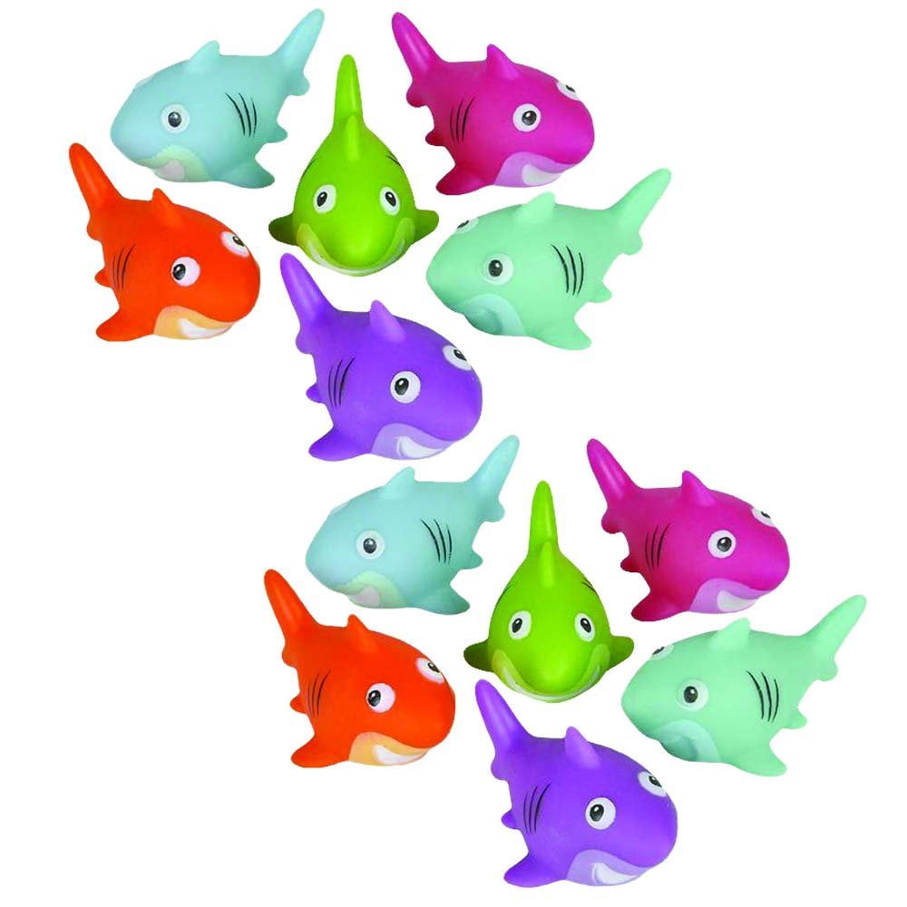 Kicko Shark Squirt Toys - 12 Pack - 2 Inch Assorted Rubber Water ...