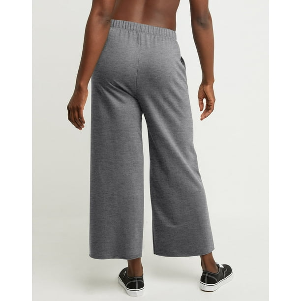 パンツ 00s gray linen cropped wide pants y2k Hanes Women's Tri-Blend French Terry Wide Leg Cropped Pants, Black
