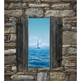 thumbnail image 3 of Nautical Duvet Cover Set, Image of a Sailing Boat from Stone Window Narrow Perspective Idyllic Mediterranean, Decorative 3 Piece Bedding Set with 2 Pillow Shams, King Size, Grey Blue, by Ambesonne, 3 of 3