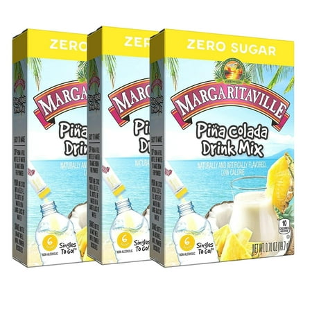 Margaritaville Singles To Go Water Drink Mix Pina Colada Flavored Non-Alcoholic Powder Sticks Sugar-Free Low-Calorie Water Enhancer for Home Travel Picnic Outdoor Beverages 3 Boxes 18 Total Servings Margaritaville Singles To Go Water Drink Mix Pina Colada Flavored Non-Alcoholic Powder Sticks Sugar-Free Low-Calorie Water Enhancer for Home Travel Picnic Outdoor Beverages 3 Boxes 18 Total Servings