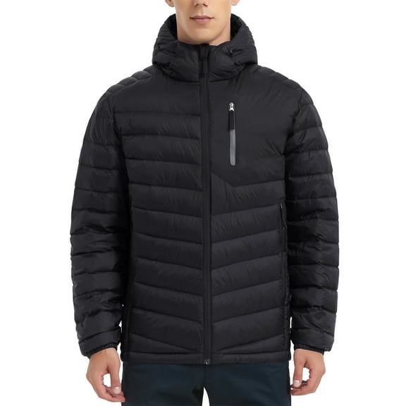 Men Down Jacket Hooded Lightweight Packable Puffer Jacket Water-Resistent Down Jacket