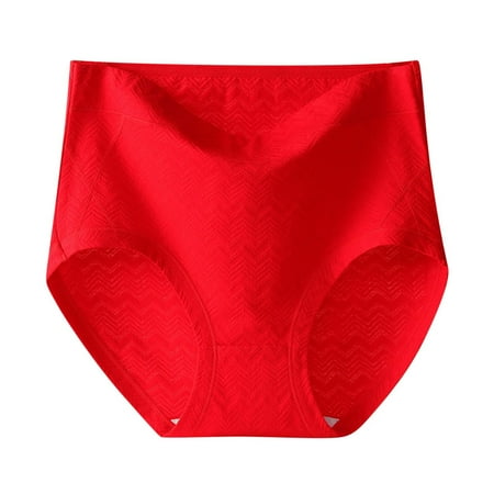 Women S High Waist Ice Silk Panties Solid Plus Size Cotton Underwear Soft Breathable Full Briefs Panties Super Stretchy Ladies BriefsRedXXXXXXL