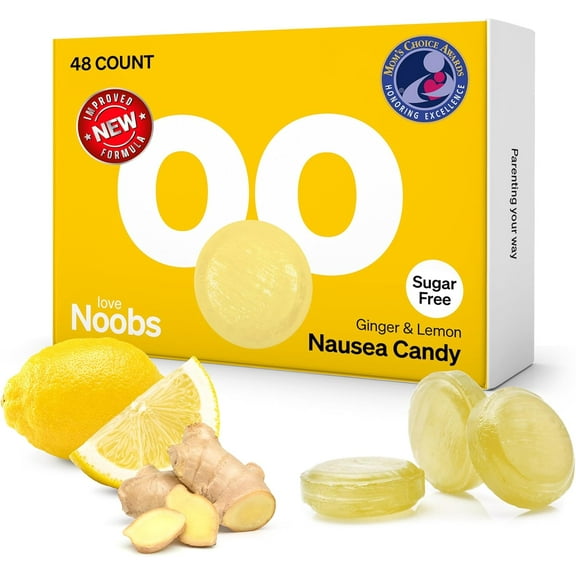 Morning Sickness Candy by LoveNoobs™, Pregnancy Pops for Nausea, Lemon & Ginger Candy, 48 Count Pack