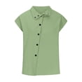thumbnail image 4 of Womens Shirts Cotton Linen High Neck Cap Sleeve Casual Spring Summer T Shirts for Women Green L, 4 of 5